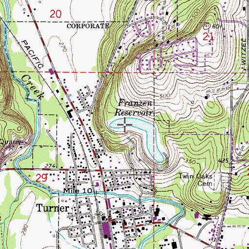 Topographic Map of Franzen Reservoir, OR