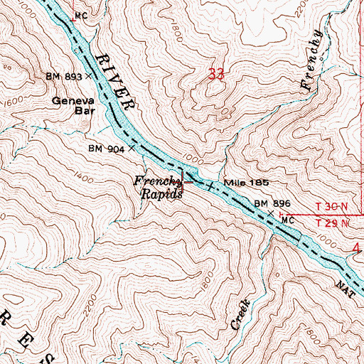 Topographic Map of Frenchy Rapids, ID