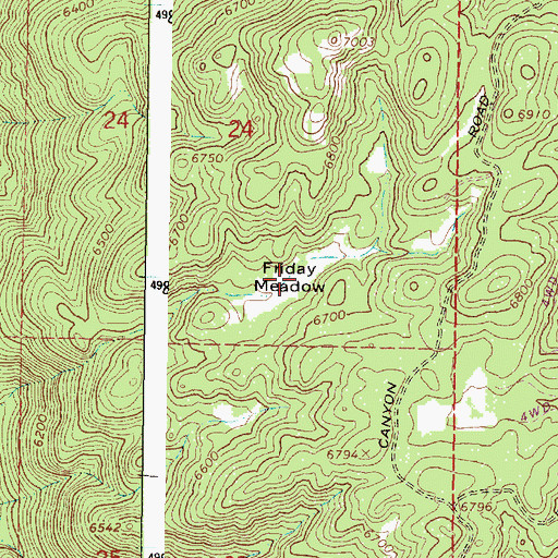 Topographic Map of Friday Meadow, OR