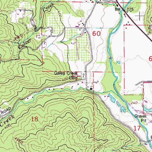 Topographic Map of Gales Creek Cemetery, OR