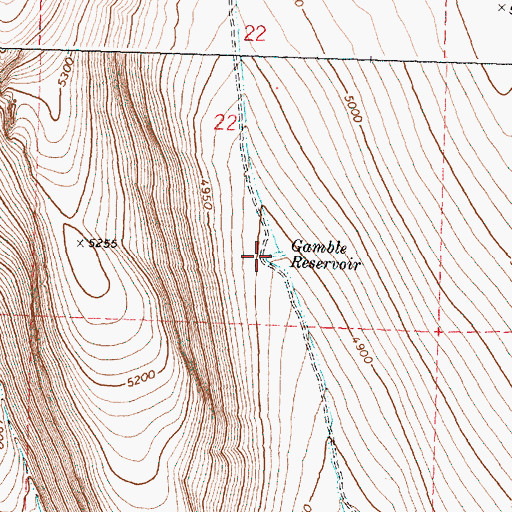 Topographic Map of Gamble Reservoir, OR
