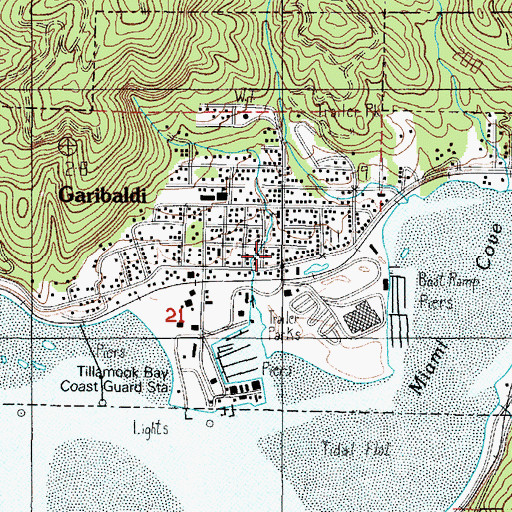 Topographic Map of Garibaldi, OR