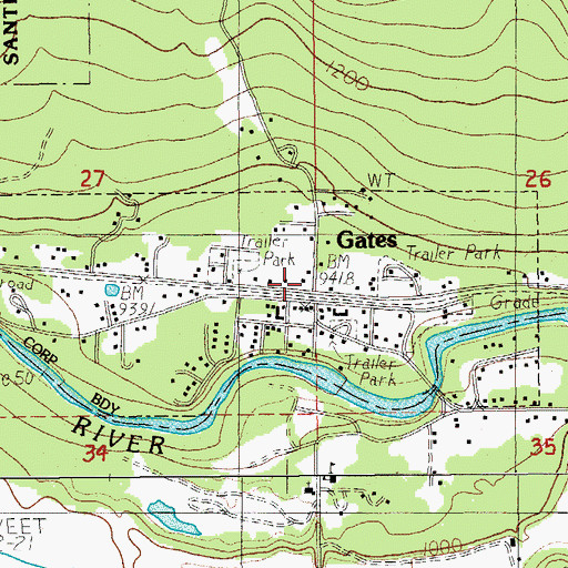 Topographic Map of Gates, OR