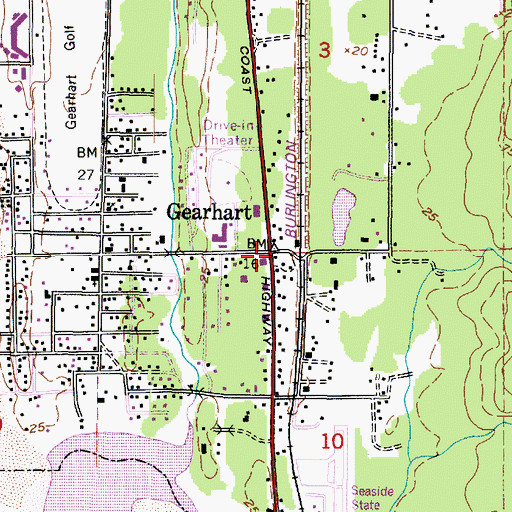 Topographic Map of Gearhart, OR