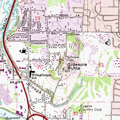 Topographic Map of Gillespie Cemetery, OR