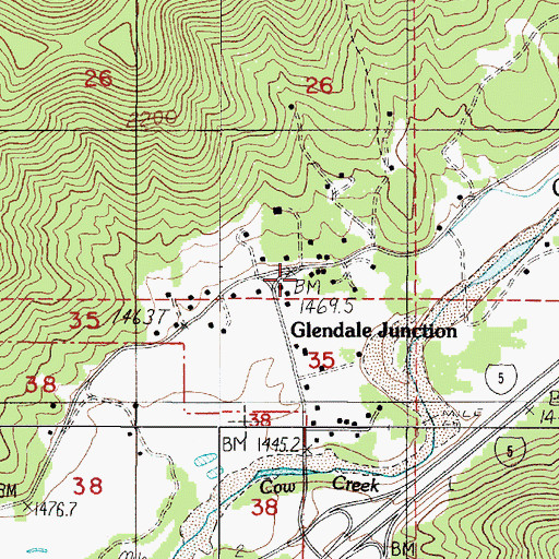 Topographic Map of Glendale Junction, OR