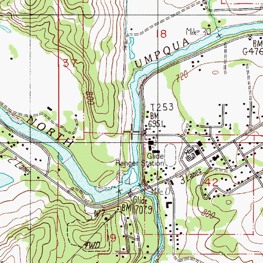 Topographic Map of Glide, OR