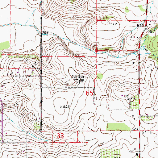 Topographic Map of Glover Cemetery, OR