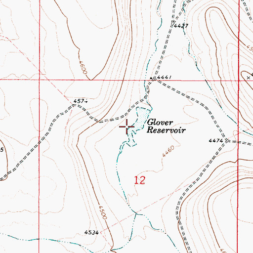 Topographic Map of Glover Reservoir, OR