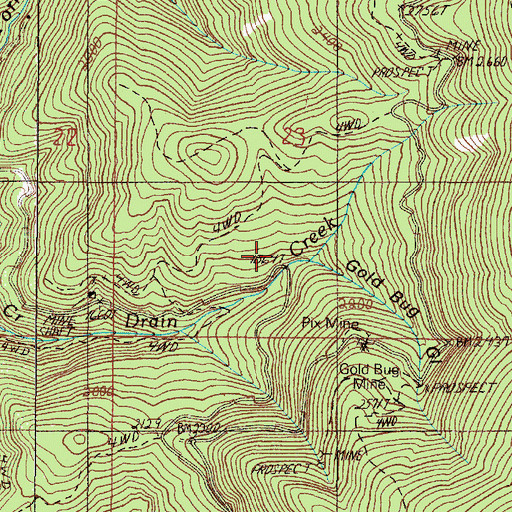 Topographic Map of Gold Bug Gulch, OR