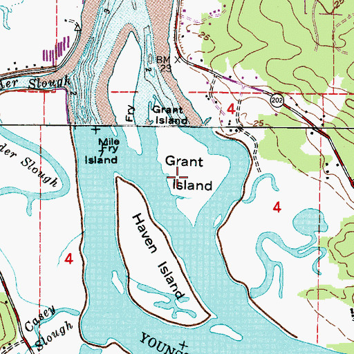 Topographic Map of Grant Island, OR