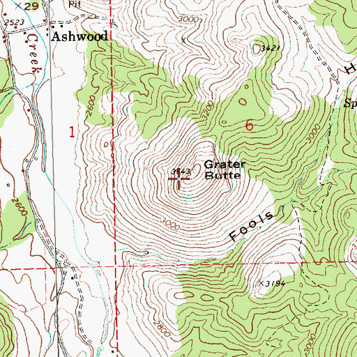 Topographic Map of Grater Butte, OR