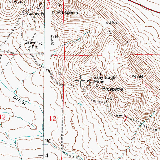 Topographic Map of Gray Eagle Mine, OR