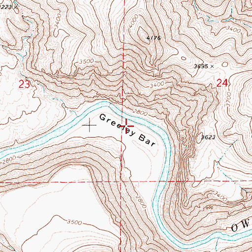 Topographic Map of Greeley Bar, OR