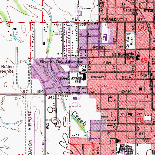 Topographic Map of Green Acres School, OR