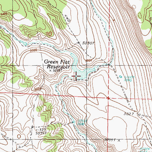 Topographic Map of Green Flat Reservoir, OR