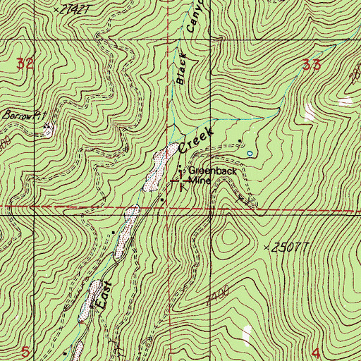 Topographic Map of Greenback Mine, OR