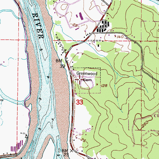 Topographic Map of Greenwood Cemetery, OR