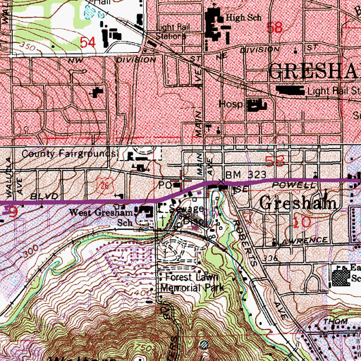 Topographic Map of Gresham, OR