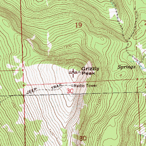 Topographic Map of Grizzly Peak, OR