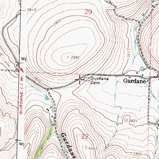 Topographic Map of Gurdane Cemetery, OR