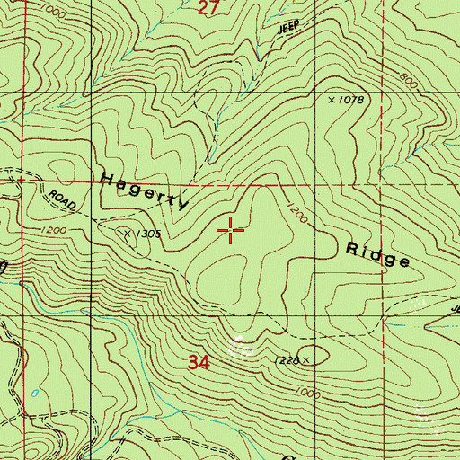 Topographic Map of Hagerty Ridge, OR