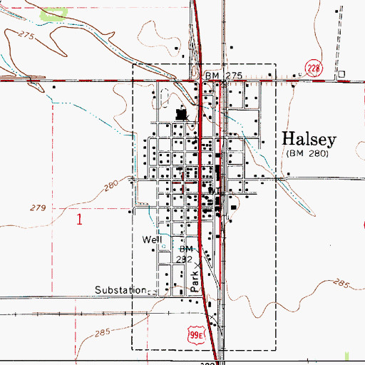Topographic Map of Halsey, OR