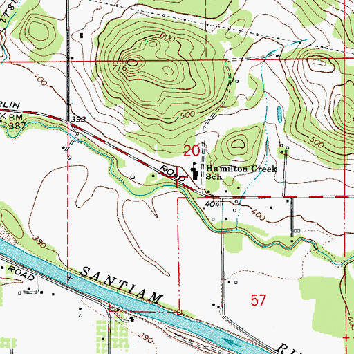 Topographic Map of Hamilton Creek School, OR