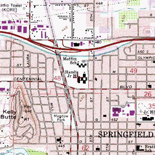 Topographic Map of Hamlin Middle School, OR