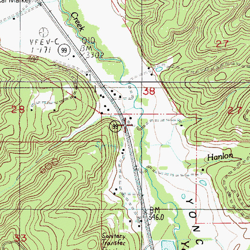 Topographic Map of Hanlon Creek, OR