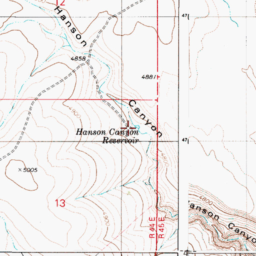 Topographic Map of Hanson Canyon Reservoir, OR