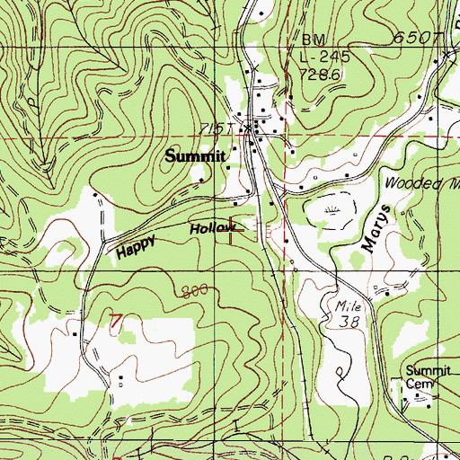 Topographic Map of Happy Hollow, OR