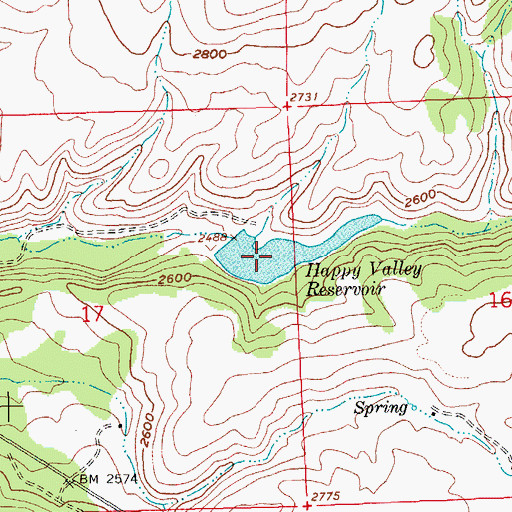 Topographic Map of Happy Valley Reservoir, OR