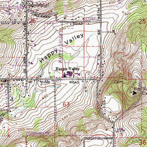 Topographic Map of Happy Valley Elementary School, OR