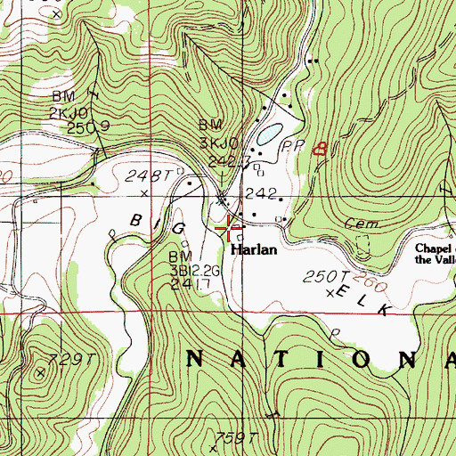 Topographic Map of Harlan, OR