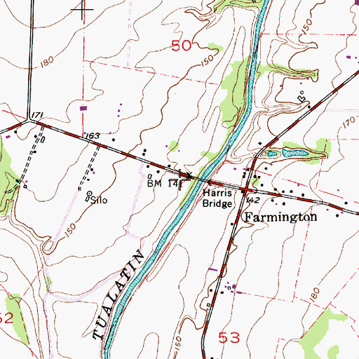 Topographic Map of Harris Bridge, OR