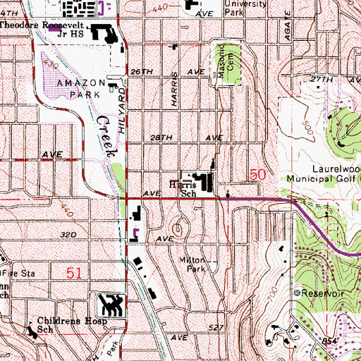 Topographic Map of Camas Ridge Community School, OR