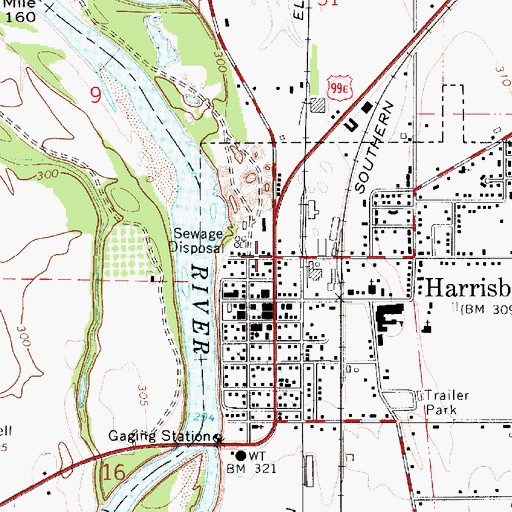 Topographic Map of Harrisburg, OR