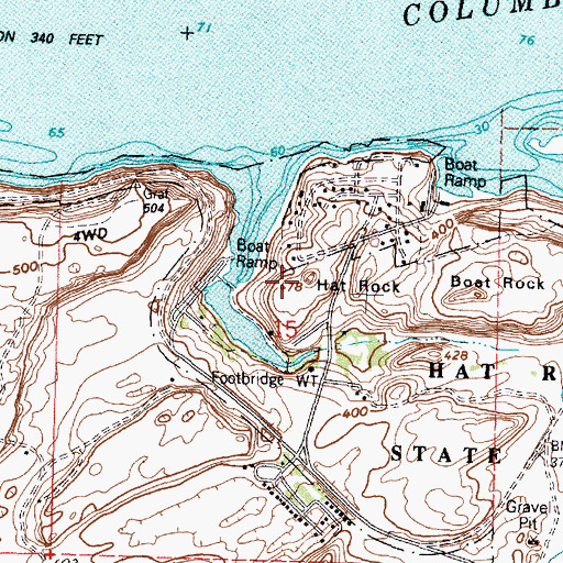 Topographic Map of Hat Rock, OR