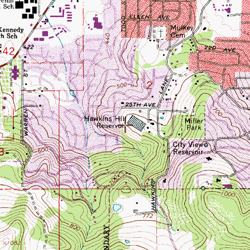Topographic Map of Hawkins Hill Reservoir, OR