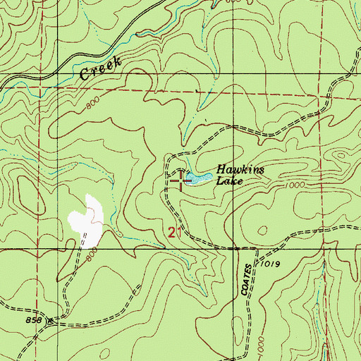 Topographic Map of Hawkins Lake, OR