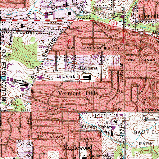 Topographic Map of Hayhurst Elementary School, OR