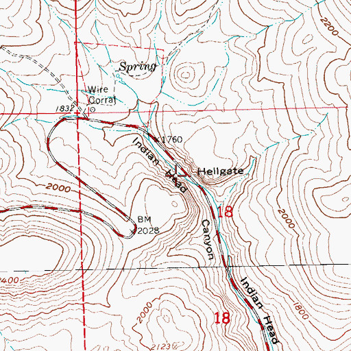Topographic Map of Hellgate, OR