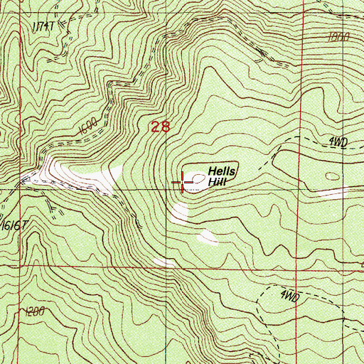 Topographic Map of Hells Hill, OR