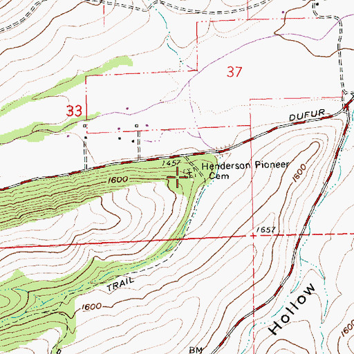 Topographic Map of Henderson Pioneer Cemetery, OR