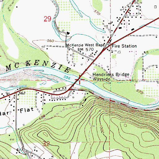 Topographic Map of Hendricks Bridge County Park, OR