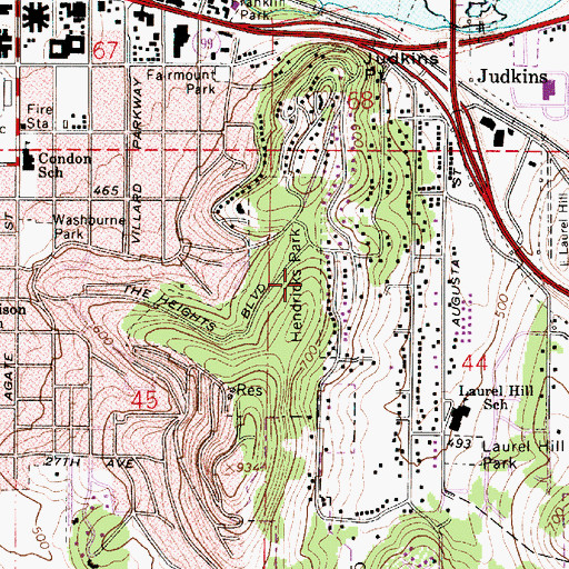 Topographic Map of Hendricks City Park, OR