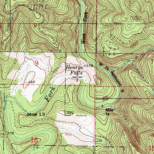 Topographic Map of Henrys Falls, OR