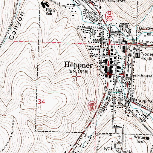 Topographic Map of Heppner, OR