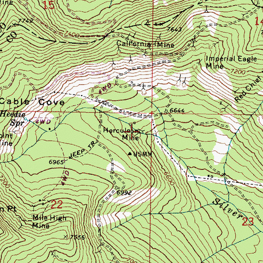 Topographic Map of Herculean Mine, OR